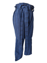 Blue + Black Striped Linen Drop Crotch Pants