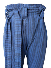 Blue + Black Striped Linen Drop Crotch Pants