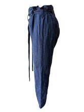 Blue + Black Striped Linen Drop Crotch Pants