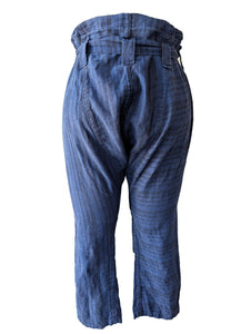 Blue + Black Striped Linen Drop Crotch Pants