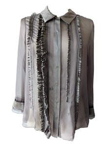 Alberta Ferretti Grey Silk Fringe Top