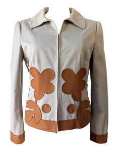 Philosophy Tan + Brown Felt Leaves Floral Jacket