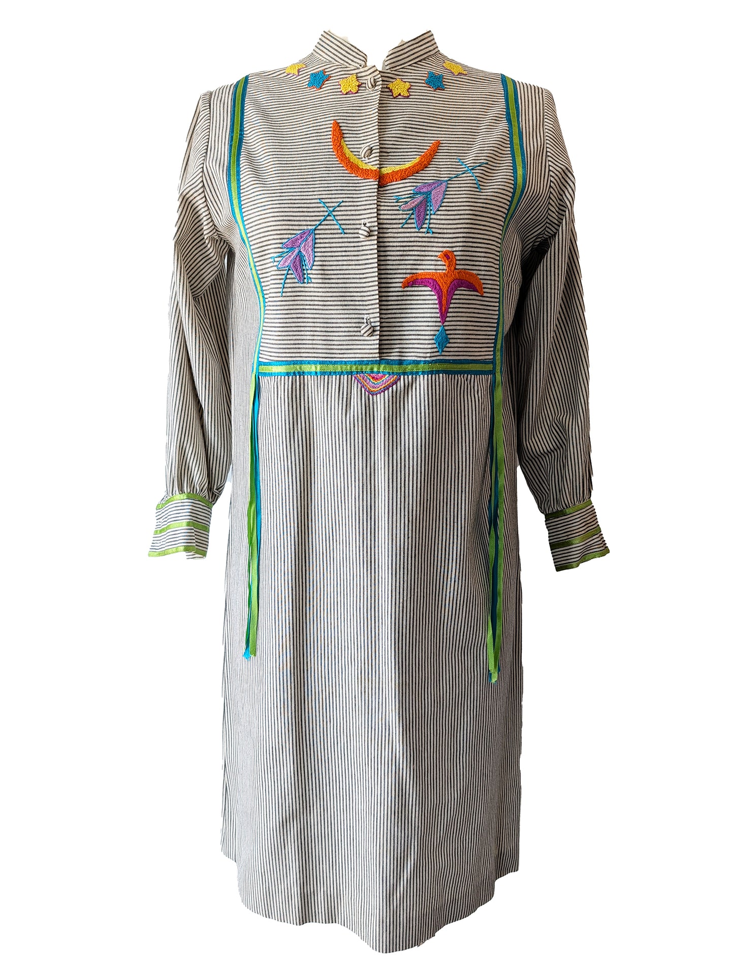 Josefa Black + White Striped Embroidered Bird Dress Josefa Black + White Striped Embroidered Bird Dress