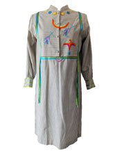 Josefa Black + White Striped Embroidered Bird Dress