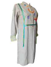 Josefa Black + White Striped Embroidered Bird Dress