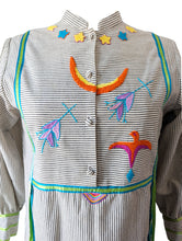 Josefa Black + White Striped Embroidered Bird Dress