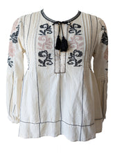 Ulla Johnson Embroidered Pink, White + Black Peasant Top