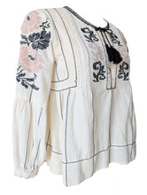 Ulla Johnson Embroidered Pink, White + Black Peasant Top