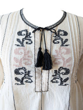 Ulla Johnson Embroidered Pink, White + Black Peasant Top