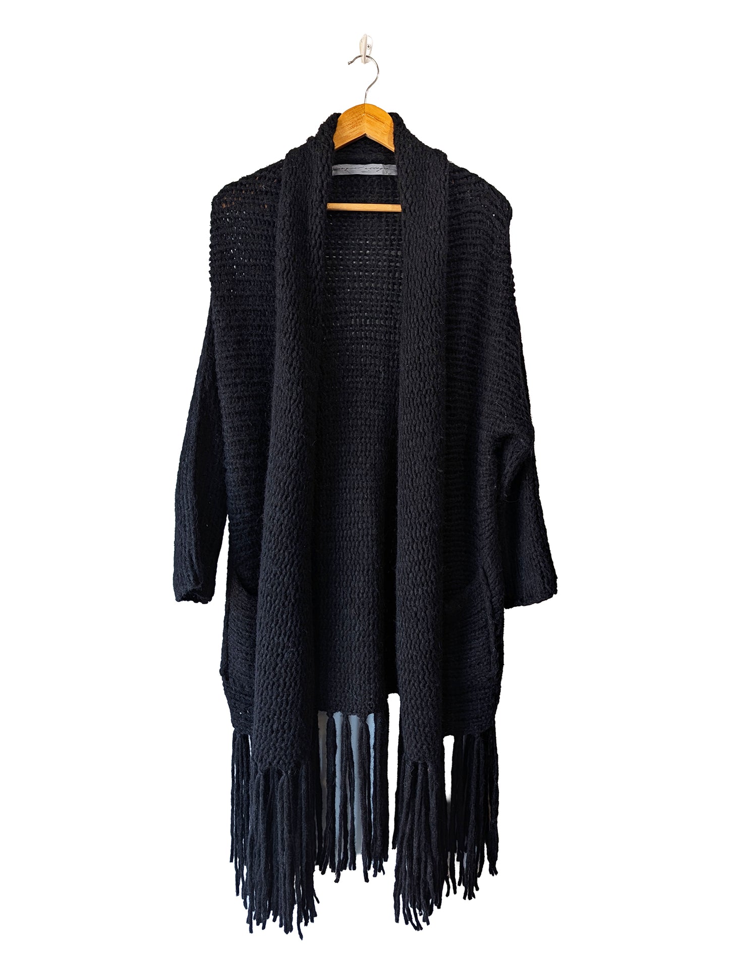 Raquel Allegra Black Alpaca Sweater with Fringe - The Curatorial Dept.