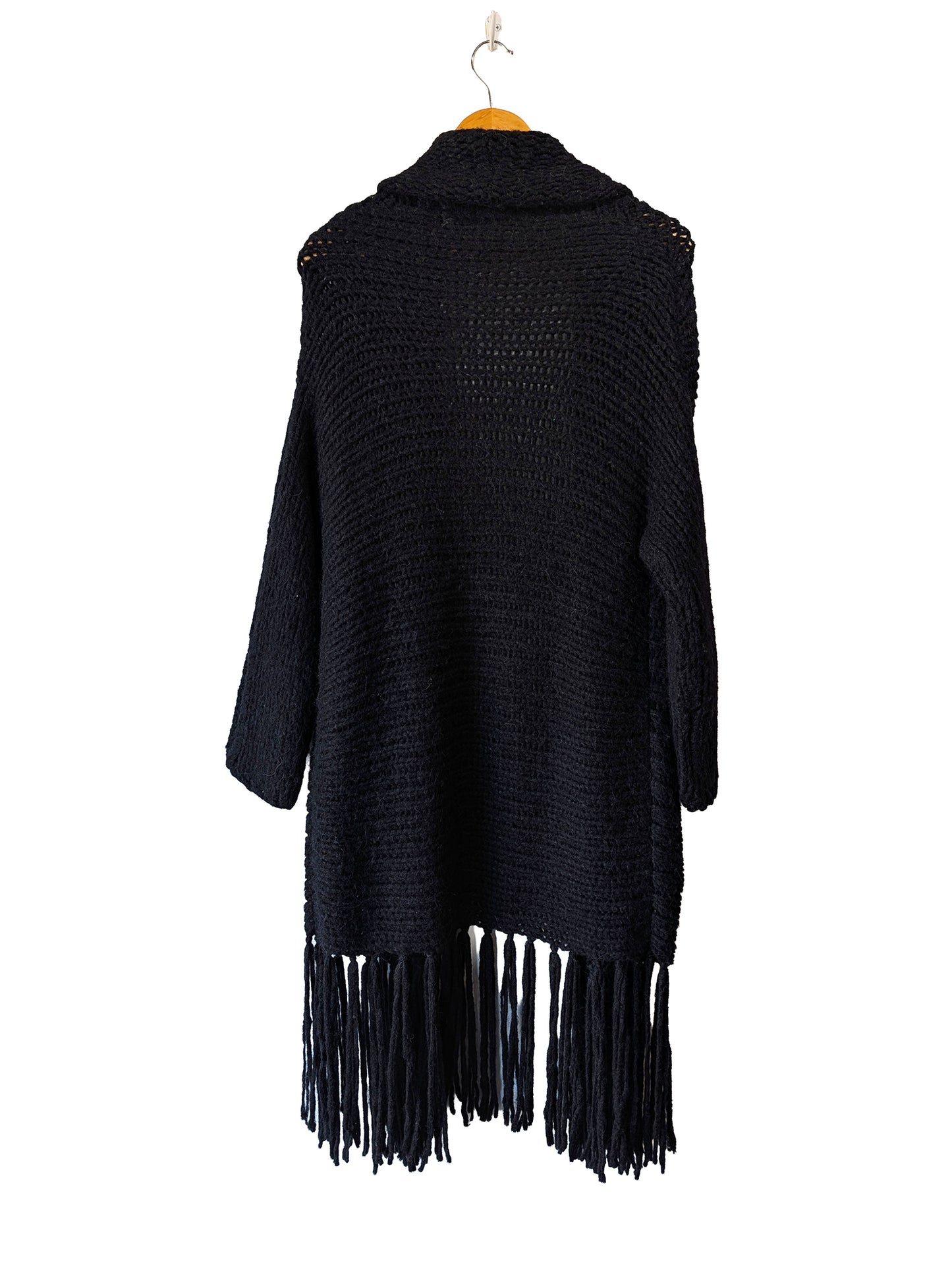 Raquel Allegra Black Alpaca Sweater with Fringe - The Curatorial Dept.