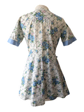 Vintage White and Blue Floral Print Cotton Apron-Style Top