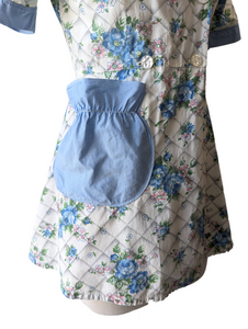 Vintage White and Blue Floral Print Cotton Apron-Style Top