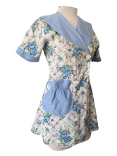 Vintage White and Blue Floral Print Cotton Apron-Style Top