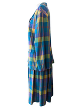 Leslie Fay Aqua Purple and Yellow Plaid Skirt Set