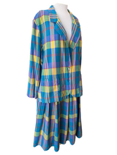 Leslie Fay Aqua Purple and Yellow Plaid Skirt Set