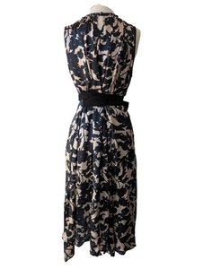 Edward An Black and Tan Silk Floral Wrap Dress