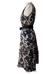Edward An Black and Tan Silk Floral Wrap Dress