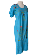 Vintage Aqua Mexican Embroidered Maxi Dress