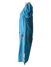 Vintage Aqua Mexican Embroidered Maxi Dress