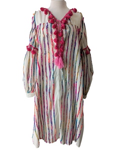 Chantik Multicolor and Pink Tassel Trim Dress