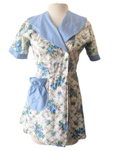 Vintage White and Blue Floral Print Cotton Apron-Style Top