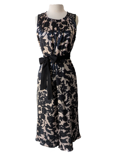 Edward An Black and Tan Silk Floral Wrap Dress
