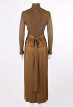 RODRIGUES c.1970's Bronze Metallic Knit Long Sleeve Cocktail Evening Gown