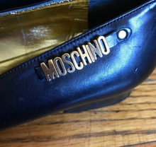 Vintage Moschino Black leather Heels With Gold Lettering