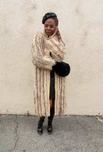 Zaharoff Cream + Tan Fur and Woven Yarn Stripe Coat