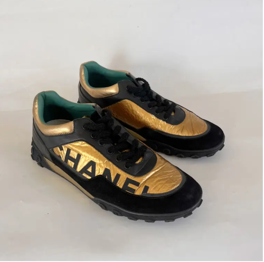 Chanel Black and Gold Sneakers
