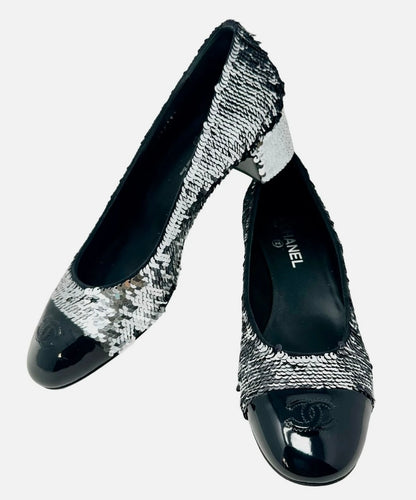 Chanel 2021 Black and Silver Reversible Sequin Pumps