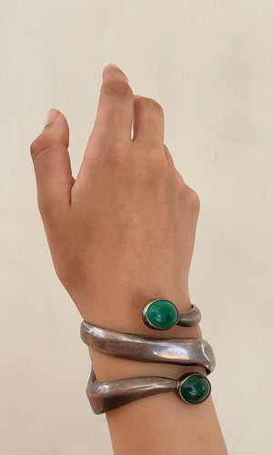 Vintage Sterling Silver and Malachite Stone Spiral Bracelet