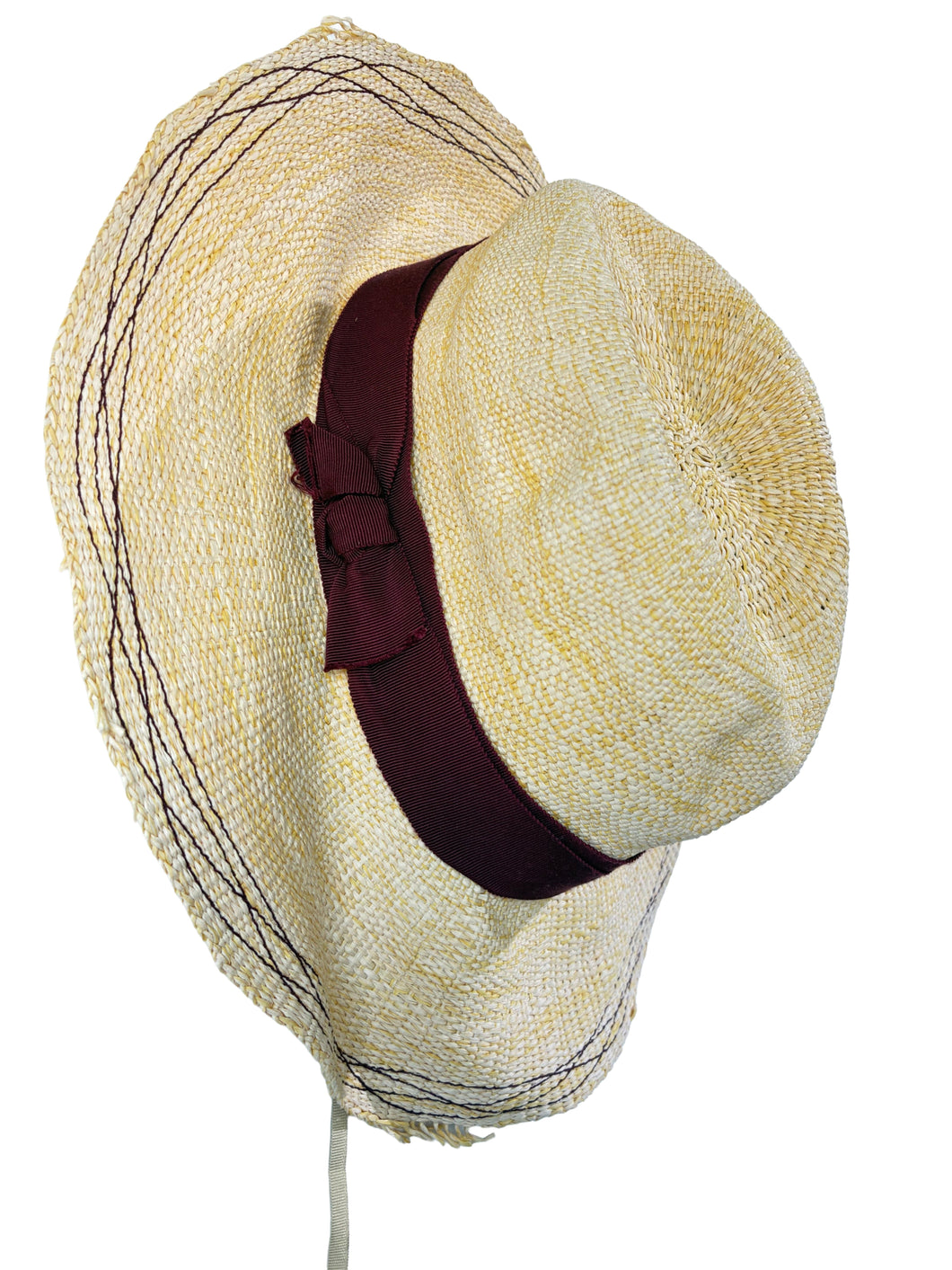 Lola Hats Woven Straw Fedora with Maroon Band