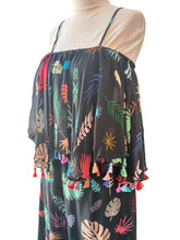 Carolina K Black Silk Tiered Monstera Print Dress