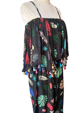 Carolina K Black Silk Tiered Monstera Print Dress