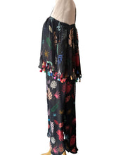 Carolina K Black Silk Tiered Monstera Print Dress