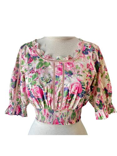 LoveShackFancy Pink Rose Floral Open Back Top