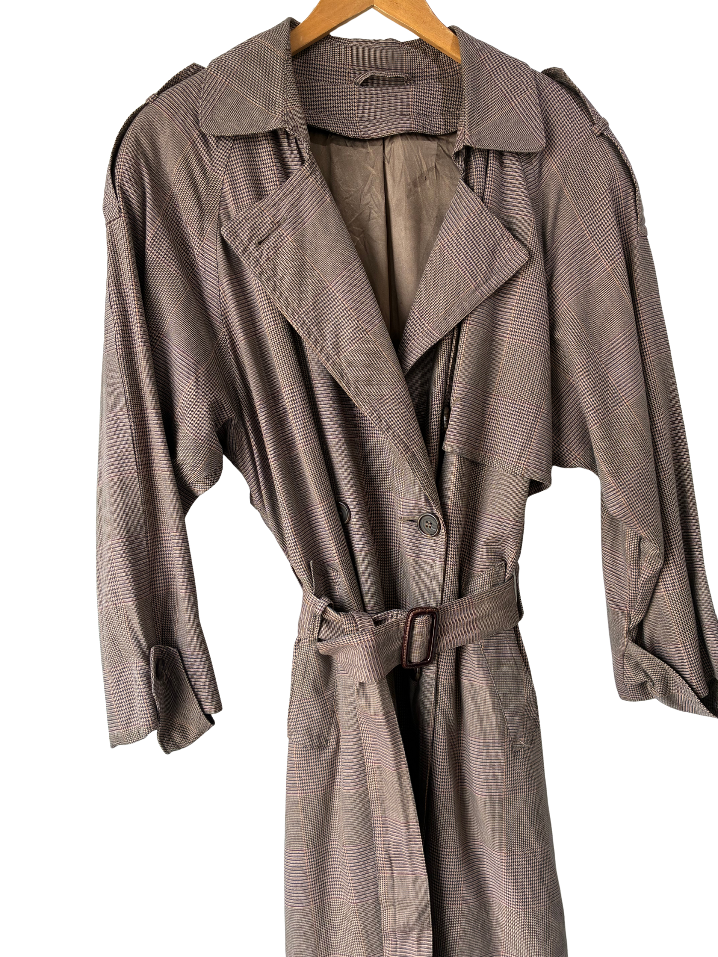 Vintage Brown Houndstooth Trench Coat - The Curatorial Dept.