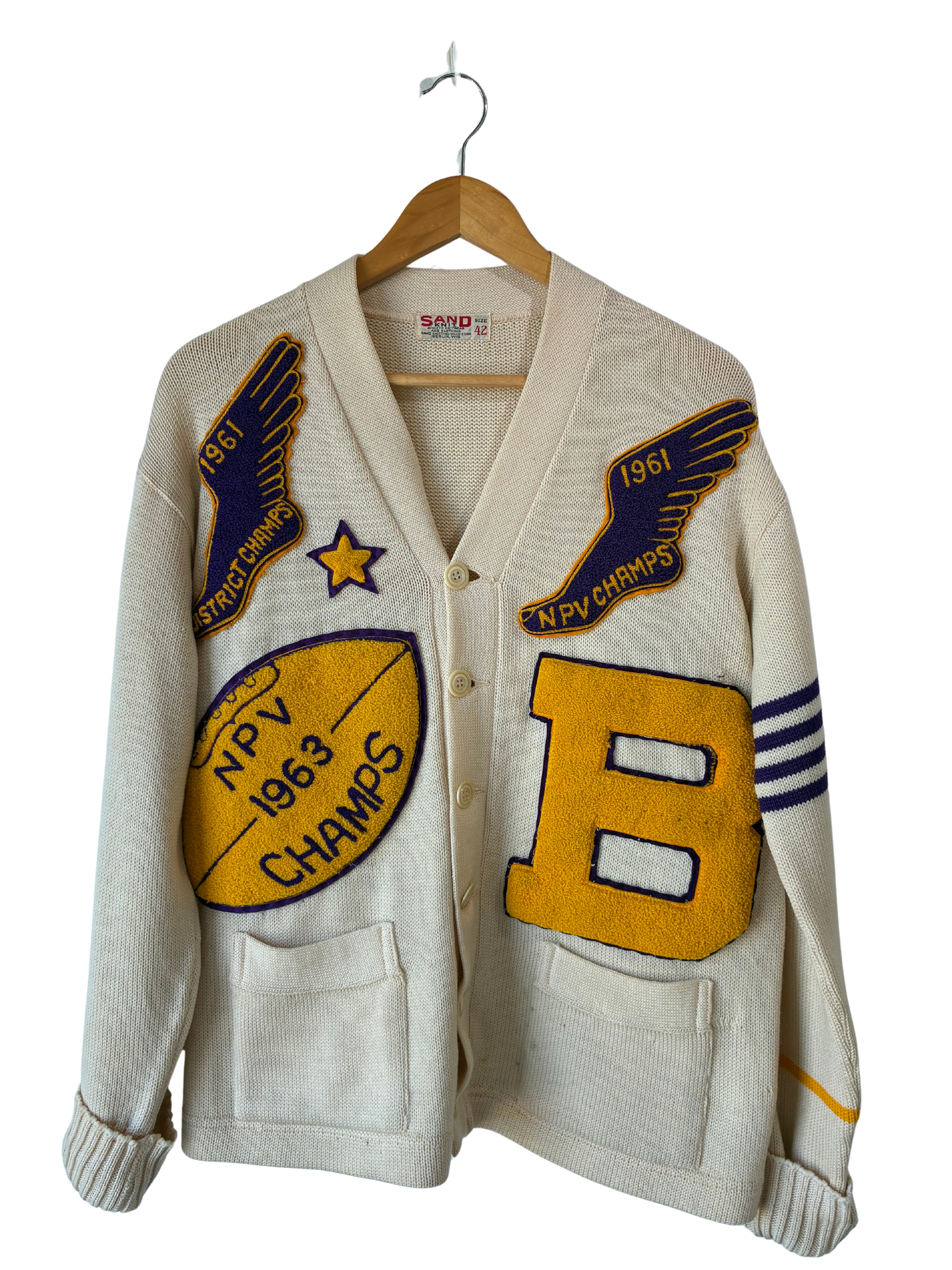 Vintage Sand Knit Letterman Cardigan Sweater - The Curatorial Dept.