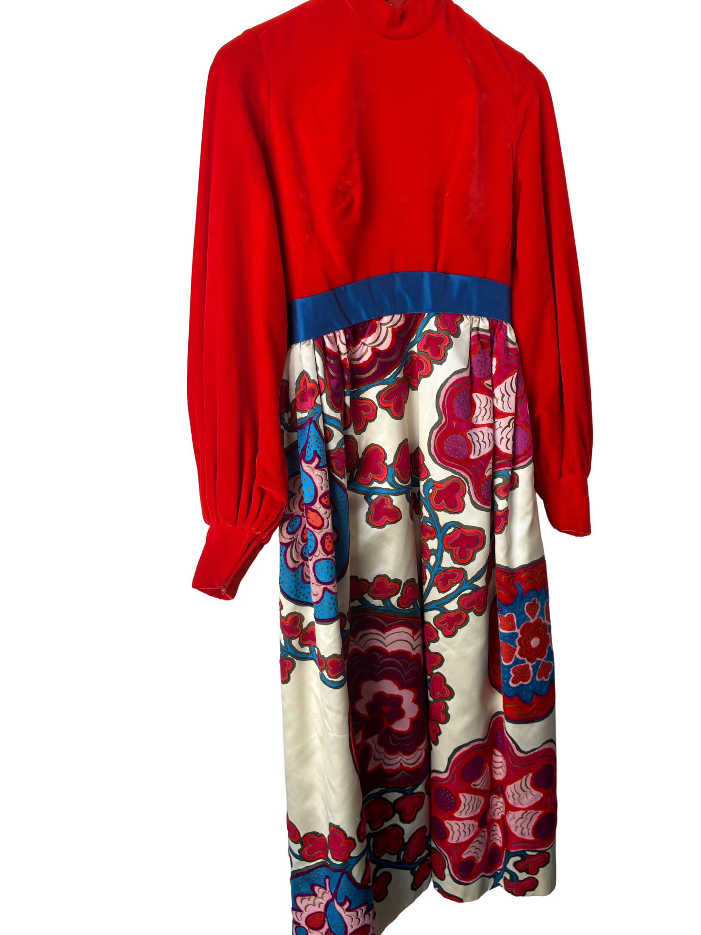 Vintage Red Velvet and Painted Silk Maxi Dress - The Curatorial Dept.