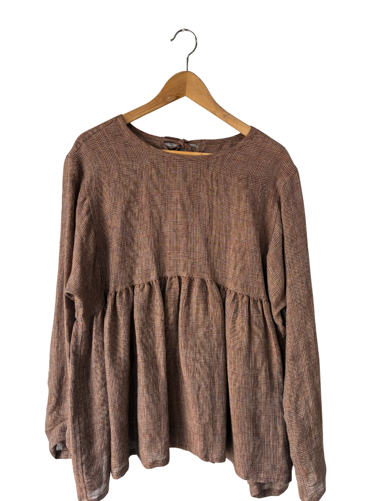 Vlas Blomme Brown Plaid Babydoll Top - The Curatorial Dept.