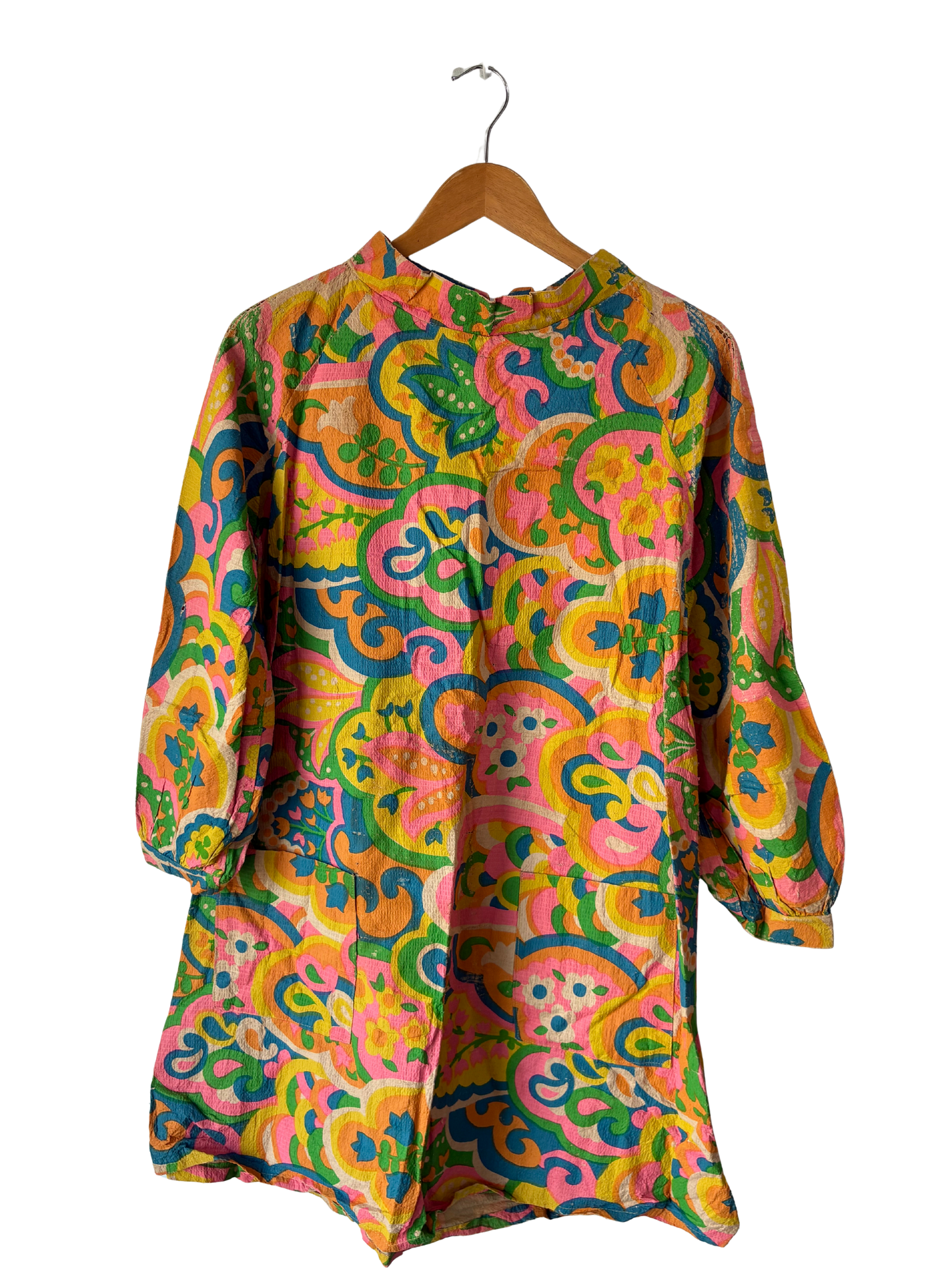 Vintage Wipette Paper Floral Neon Mini Dress with Matching Hat and Bag - The Curatorial Dept.