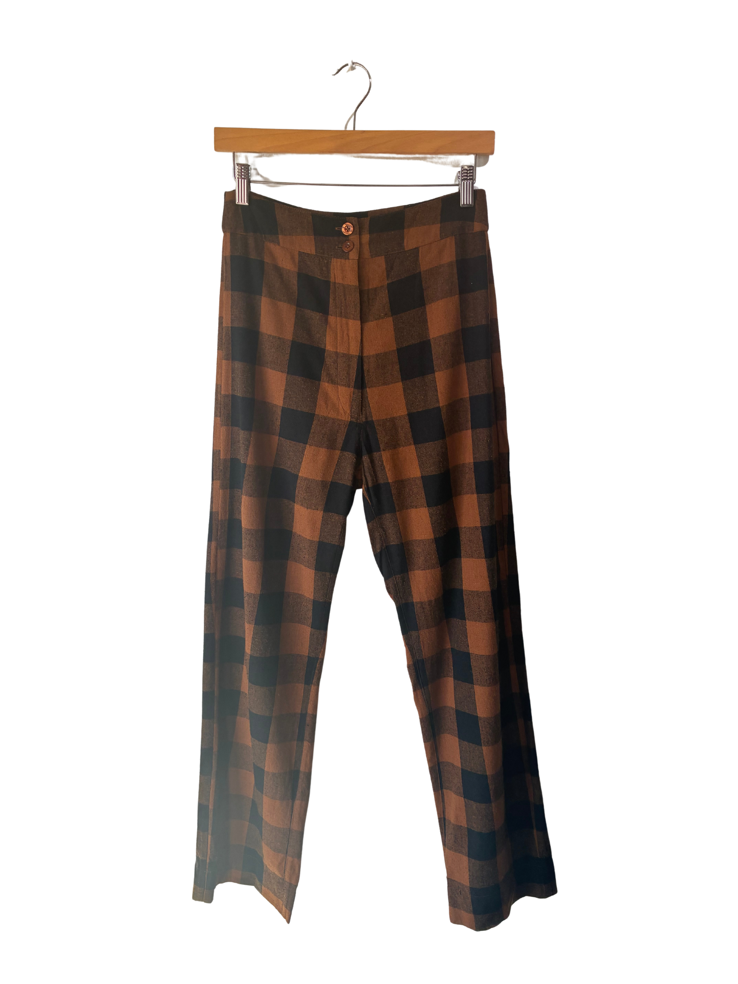 Ali Golden Brown  and Black Gingham Raw Silk Pants - The Curatorial Dept.