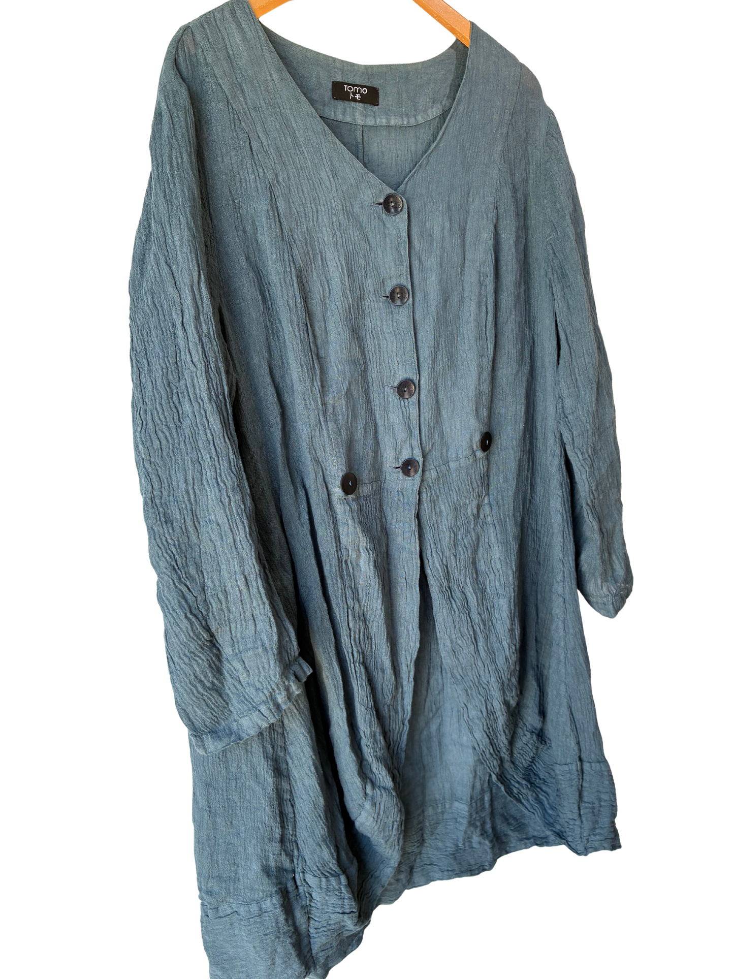 Tomo Koizmi Linen Jacket Dress in Prussian Blue - The Curatorial Dept.