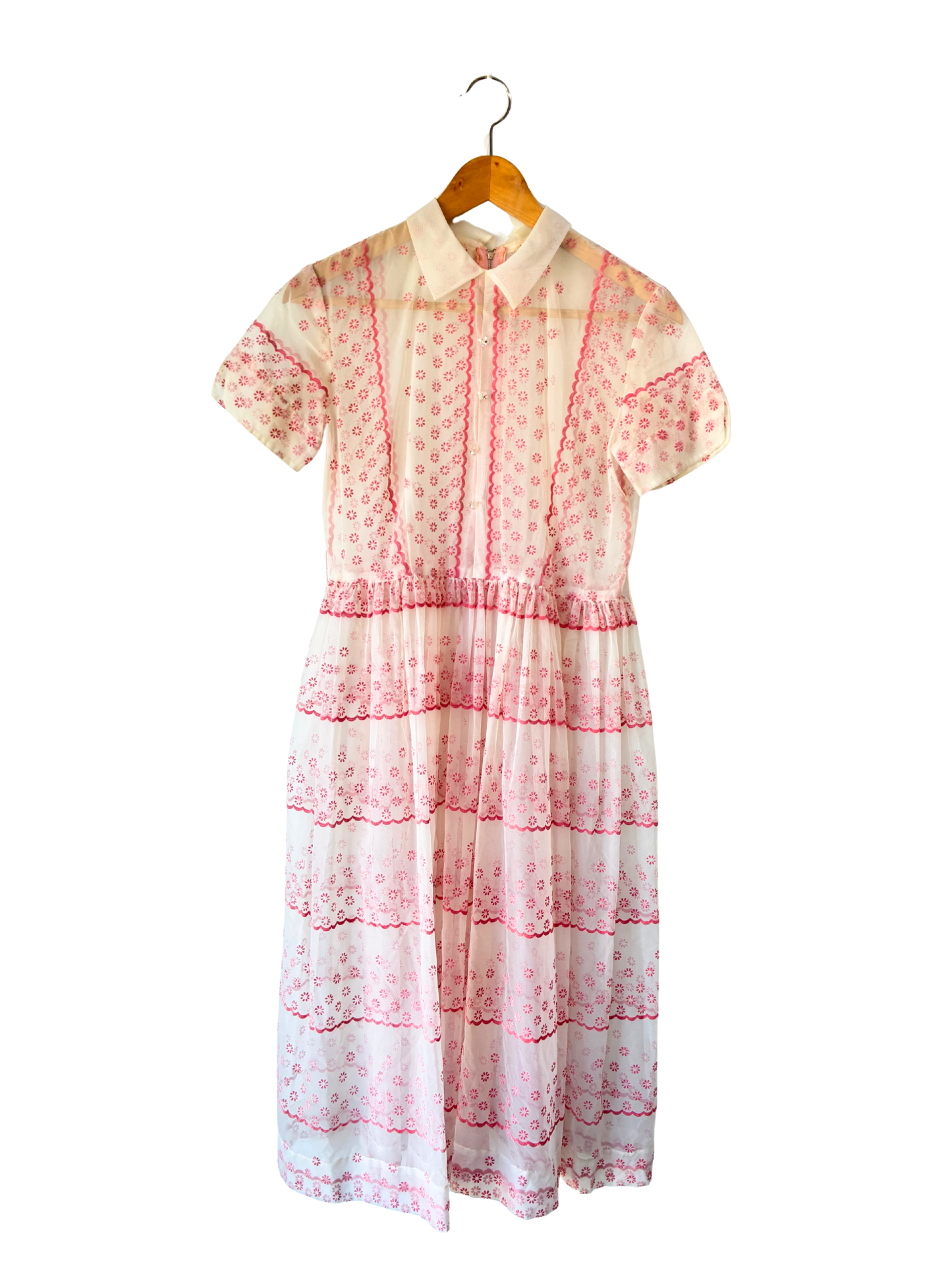 Star Teen White and Pink Flocked Dress - The Curatorial Dept.