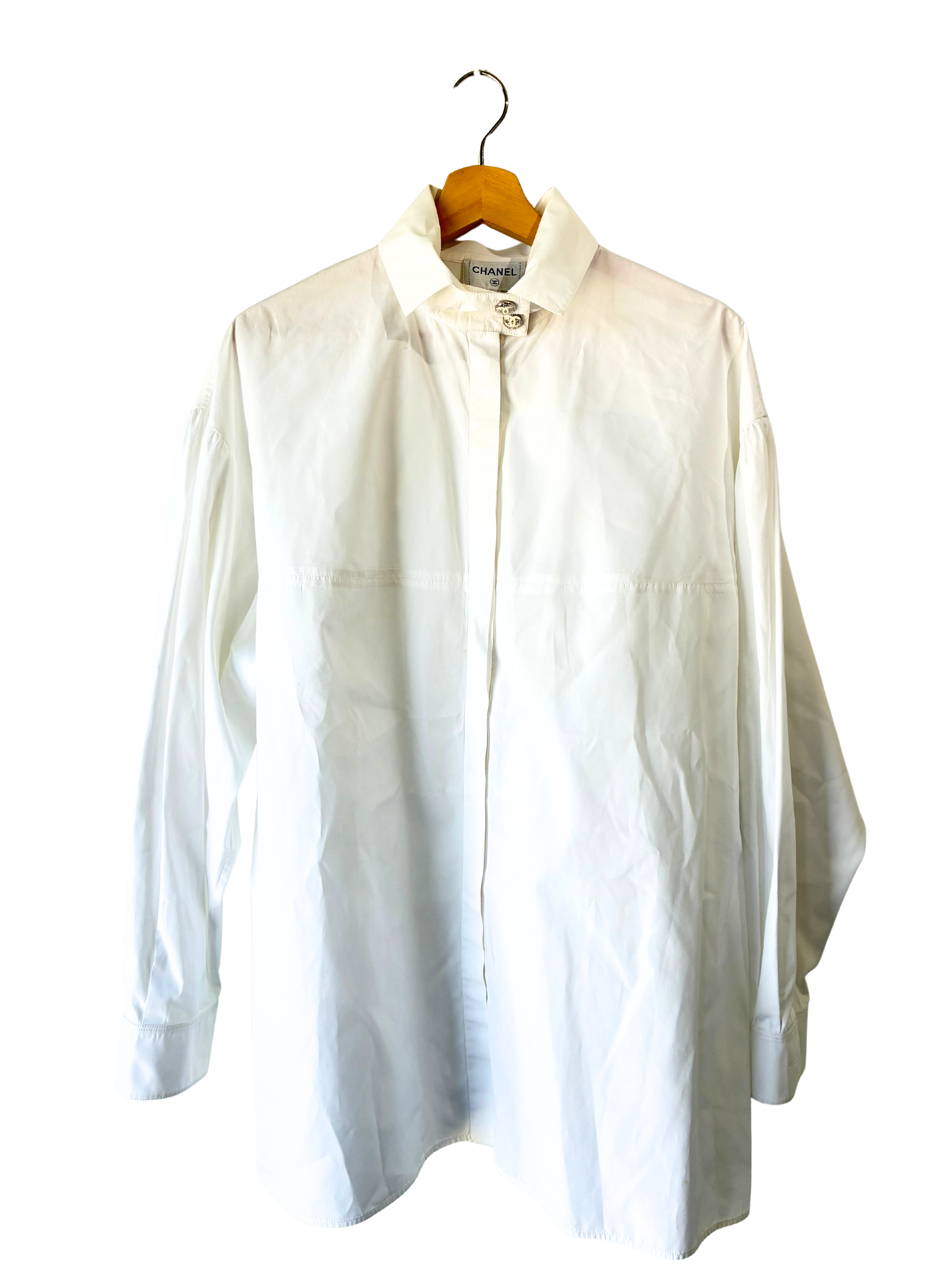 CHANEL White Long Sleeve Cotton Shirt - The Curatorial Dept.
