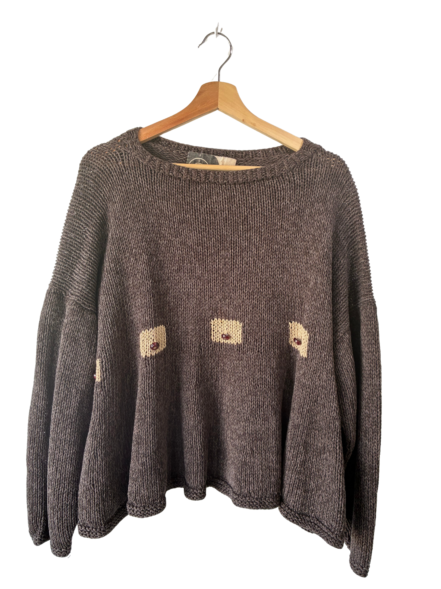 Robin Richman Purple-Grey Button Cotton Swing Sweater - The Curatorial Dept.