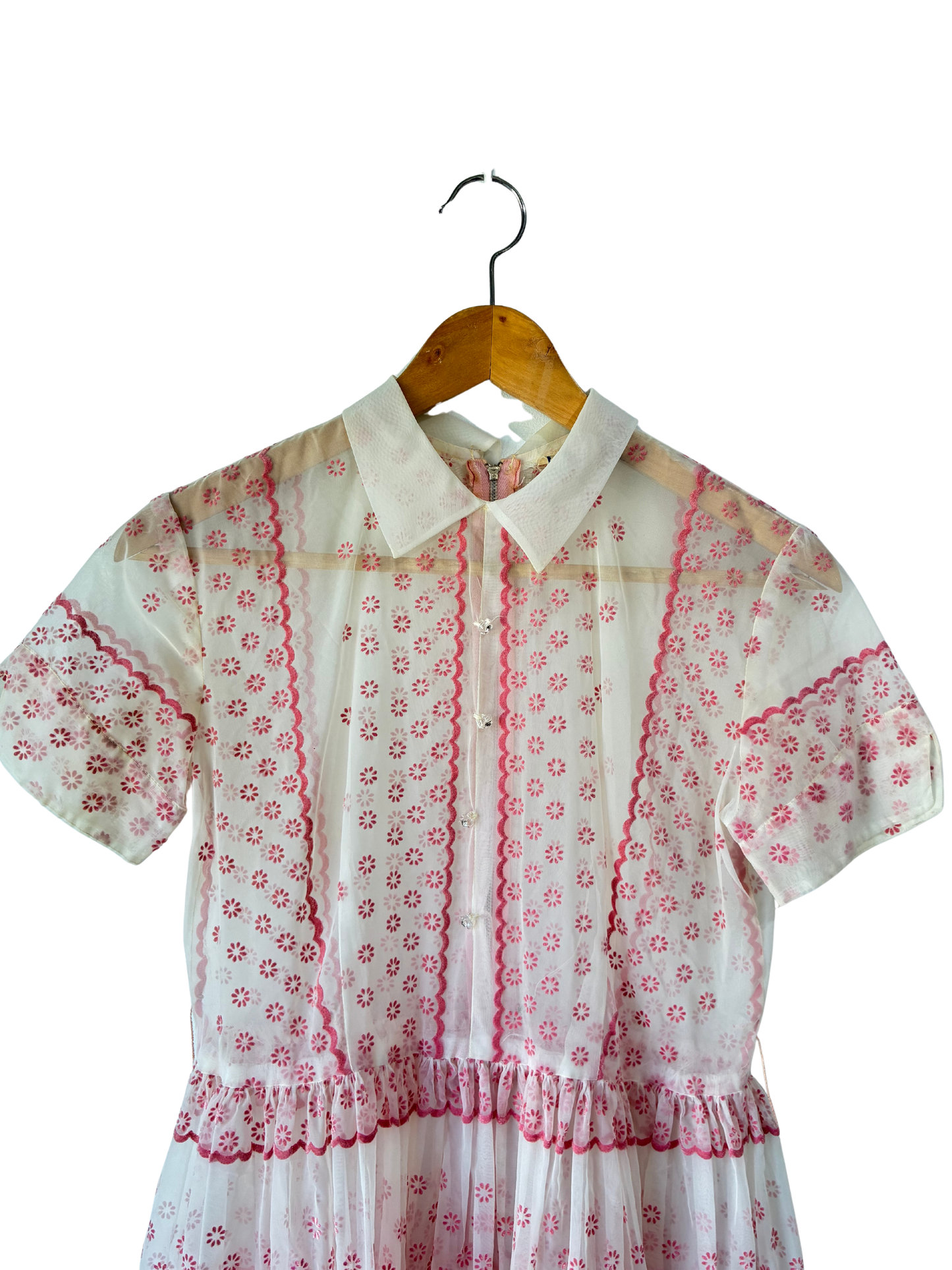 Star Teen White and Pink Flocked Dress - The Curatorial Dept.