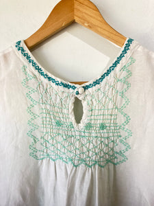 Local Brand White w Green Embroidery Dress